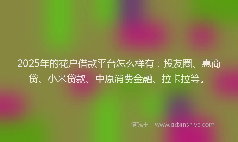 2025年的花户借款平台怎么样有：投友圈、惠商贷、小米贷款、中原消费金融、拉卡拉等。