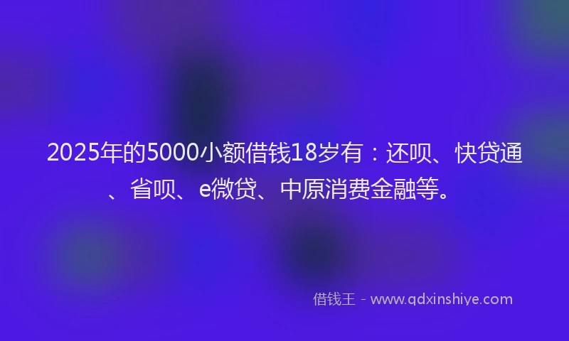 2025年的5000小额借钱18岁有：还呗、快贷通、省呗、e微贷、中原消费金融等。