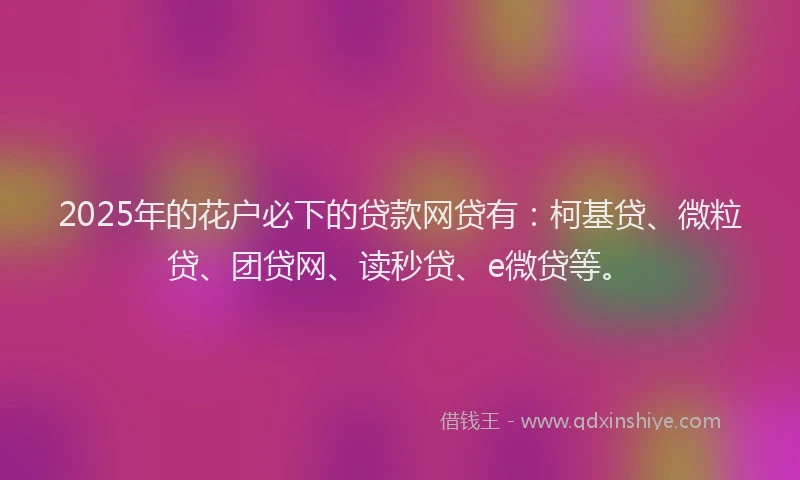 2025年的花户必下的贷款网贷有：柯基贷、微粒贷、团贷网、读秒贷、e微贷等。