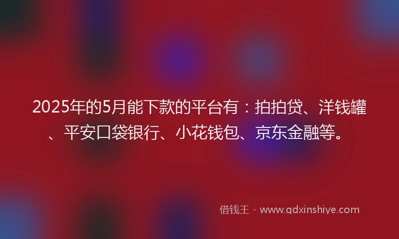 2025年的5月能下款的平台有：拍拍贷、洋钱罐、平安口袋银行、小花钱包、京东金融等。