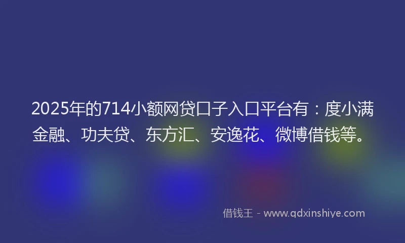 2025年的714小额网贷口子入口平台有：度小满金融、功夫贷、东方汇、安逸花、微博借钱等。