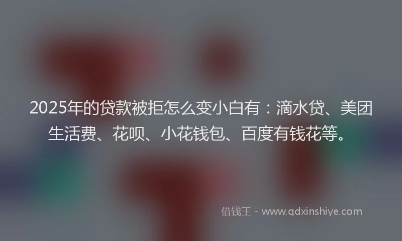 2025年的贷款被拒怎么变小白有：滴水贷、美团生活费、花呗、小花钱包、百度有钱花等。