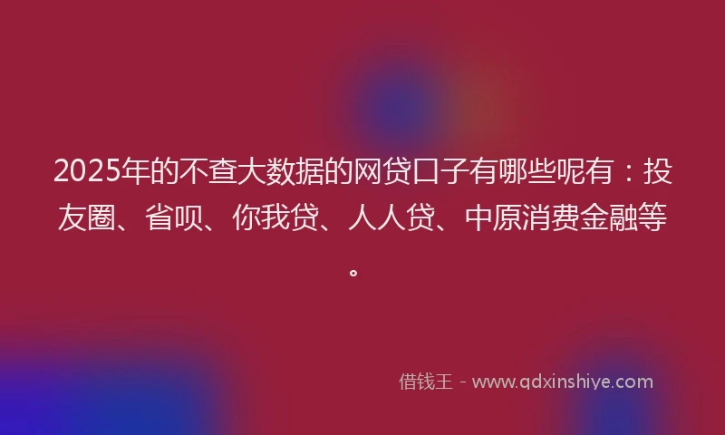 2025年的不查大数据的网贷口子有哪些呢有：投友圈、省呗、你我贷、人人贷、中原消费金融等。