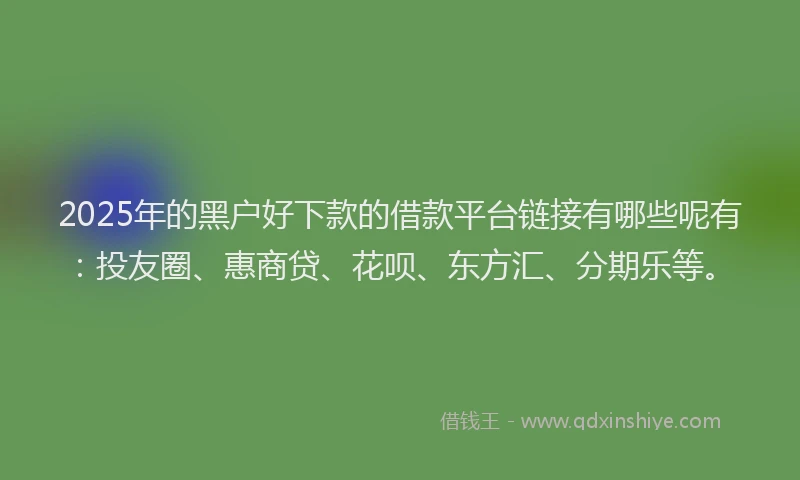 2025年的黑户好下款的借款平台链接有哪些呢有：投友圈、惠商贷、花呗、东方汇、分期乐等。