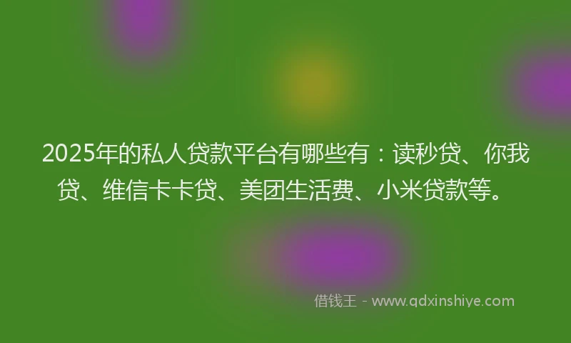 2025年的私人贷款平台有哪些有：读秒贷、你我贷、维信卡卡贷、美团生活费、小米贷款等。