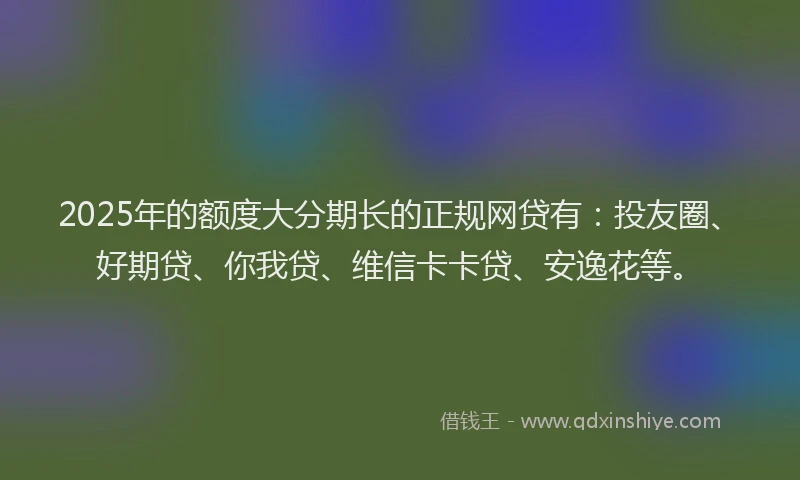 2025年的额度大分期长的正规网贷有：投友圈、好期贷、你我贷、维信卡卡贷、安逸花等。
