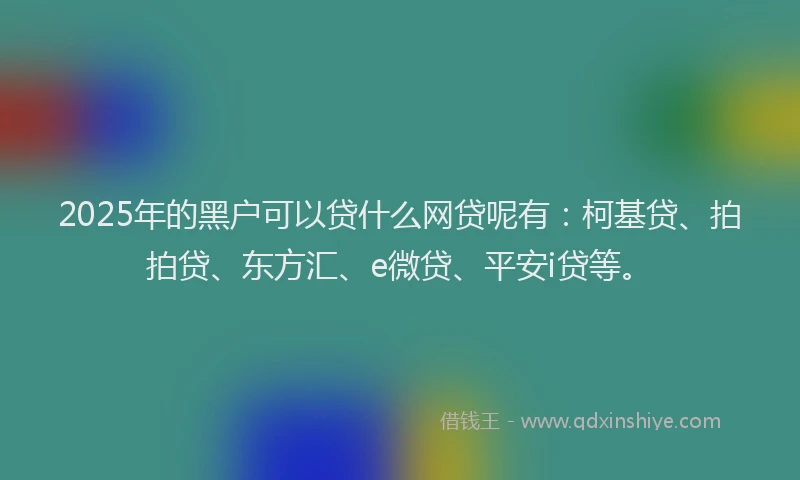 2025年的黑户可以贷什么网贷呢有：柯基贷、拍拍贷、东方汇、e微贷、平安i贷等。