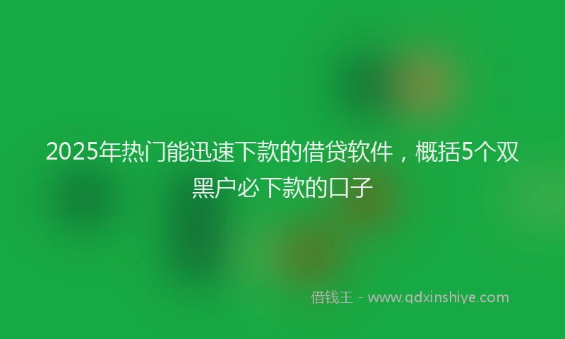 2025年热门能迅速下款的借贷软件，概括5个双黑户必下款的口子