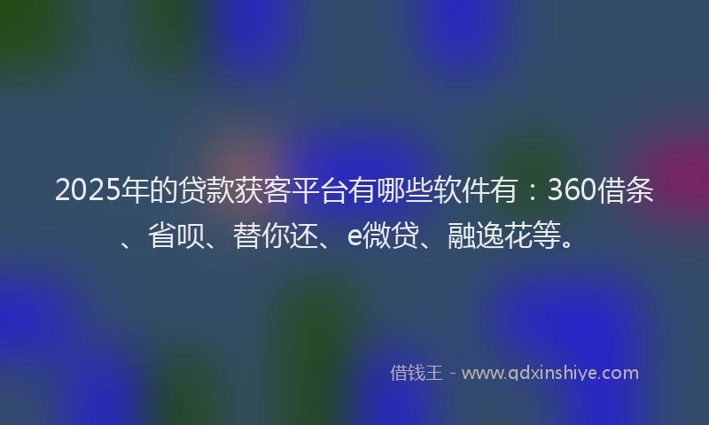2025年的贷款获客平台有哪些软件有：360借条、省呗、替你还、e微贷、融逸花等。
