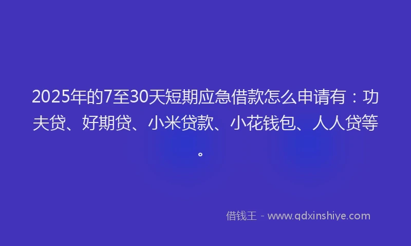 2025年的7至30天短期应急借款怎么申请有：功夫贷、好期贷、小米贷款、小花钱包、人人贷等。