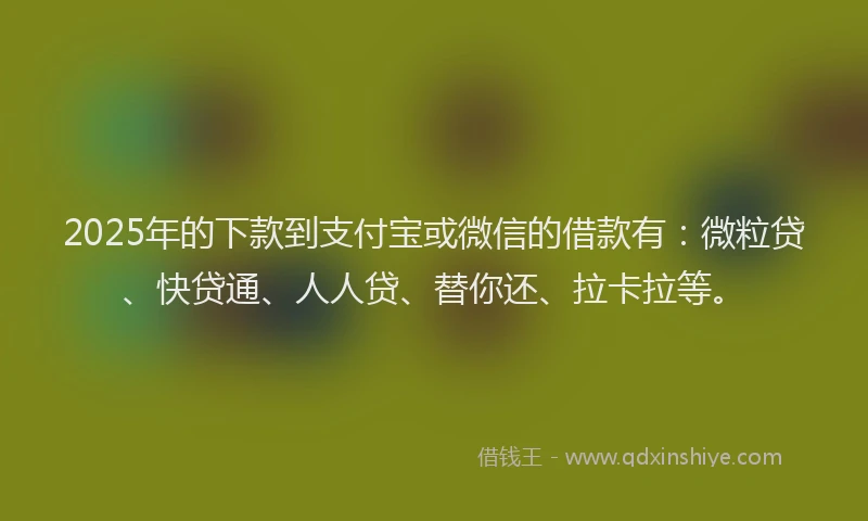 2025年的下款到支付宝或微信的借款有：微粒贷、快贷通、人人贷、替你还、拉卡拉等。