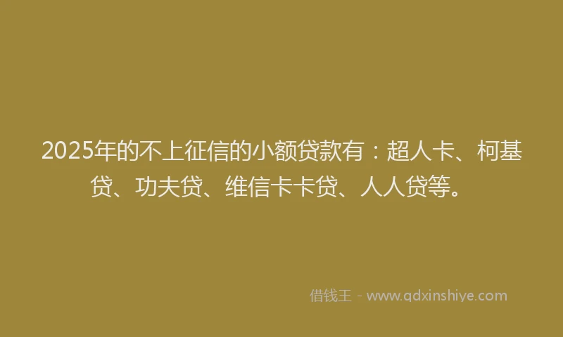 2025年的不上征信的小额贷款有：超人卡、柯基贷、功夫贷、维信卡卡贷、人人贷等。