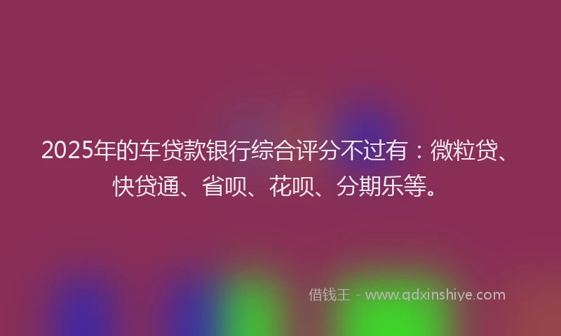 2025年的车贷款银行综合评分不过有：微粒贷、快贷通、省呗、花呗、分期乐等。