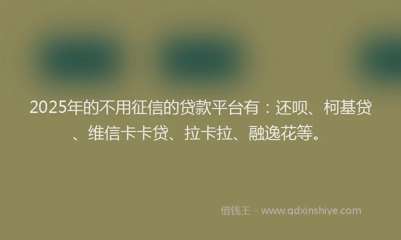 2025年的不用征信的贷款平台有：还呗、柯基贷、维信卡卡贷、拉卡拉、融逸花等。