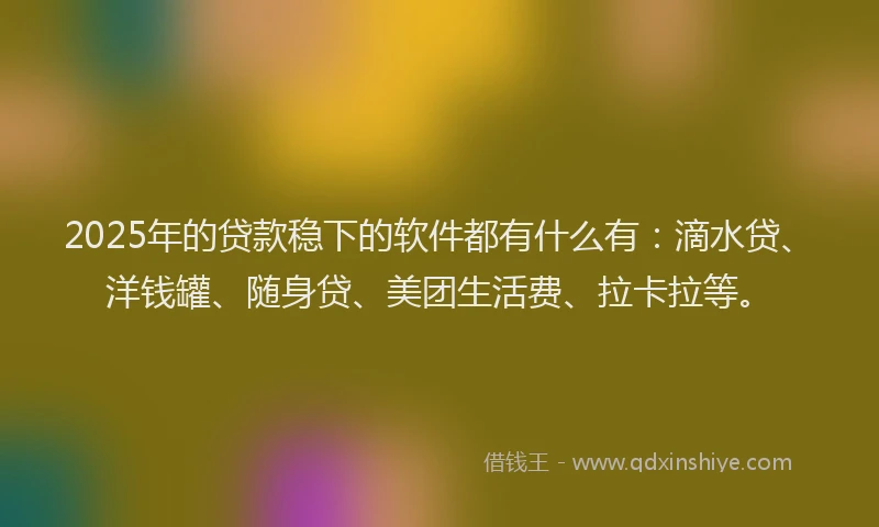 2025年的贷款稳下的软件都有什么有：滴水贷、洋钱罐、随身贷、美团生活费、拉卡拉等。