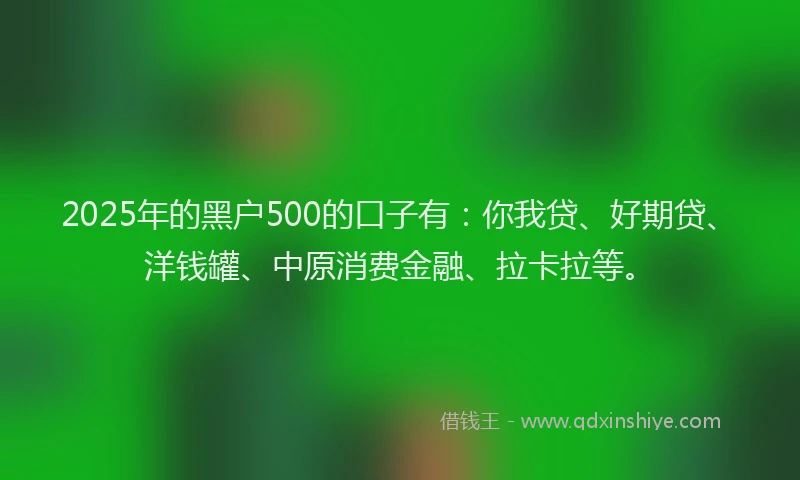 2025年的黑户500的口子有：你我贷、好期贷、洋钱罐、中原消费金融、拉卡拉等。