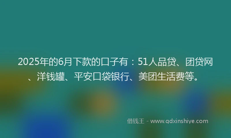 2025年的6月下款的口子有：51人品贷、团贷网、洋钱罐、平安口袋银行、美团生活费等。