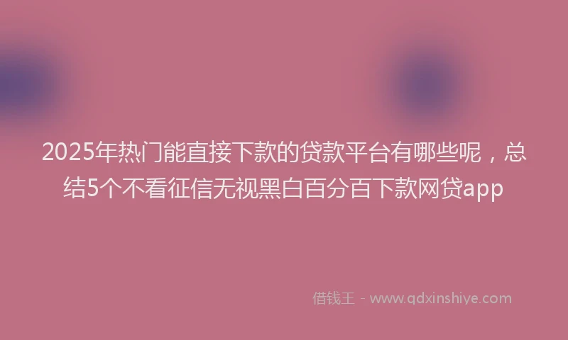 2025年热门能直接下款的贷款平台有哪些呢，总结5个不看征信无视黑白百分百下款网贷app
