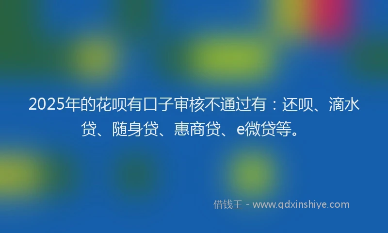 2025年的花呗有口子审核不通过有：还呗、滴水贷、随身贷、惠商贷、e微贷等。