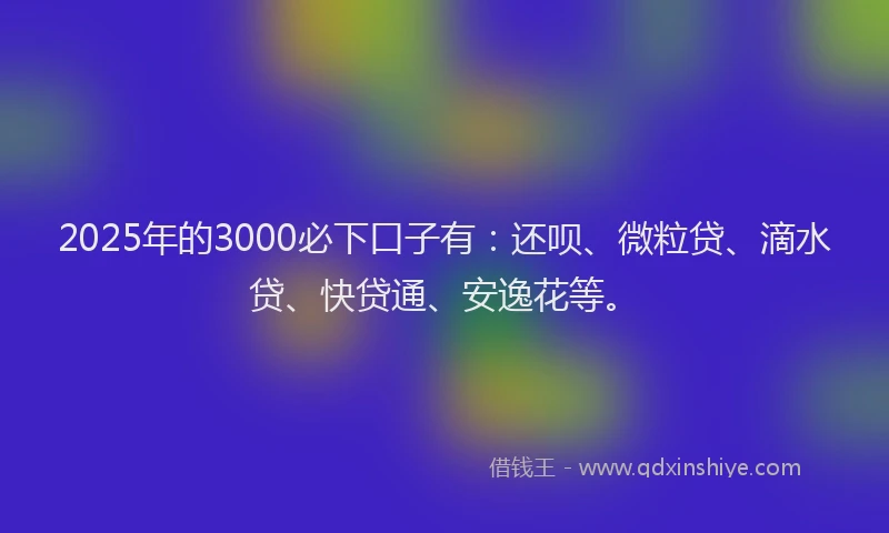 2025年的3000必下口子有：还呗、微粒贷、滴水贷、快贷通、安逸花等。