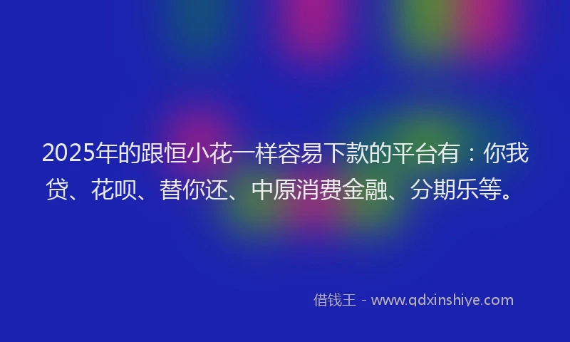 2025年的跟恒小花一样容易下款的平台有：你我贷、花呗、替你还、中原消费金融、分期乐等。