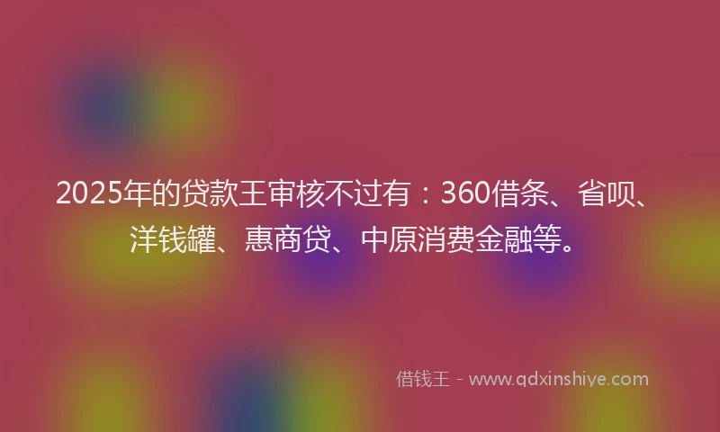 2025年的贷款王审核不过有：360借条、省呗、洋钱罐、惠商贷、中原消费金融等。