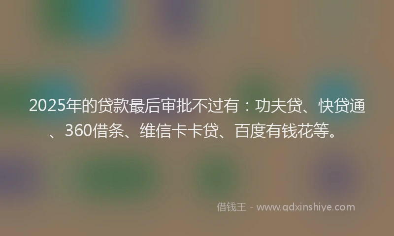 2025年的贷款最后审批不过有：功夫贷、快贷通、360借条、维信卡卡贷、百度有钱花等。