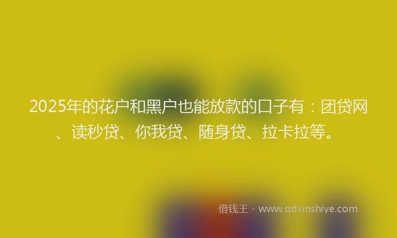 2025年的花户和黑户也能放款的口子有：团贷网、读秒贷、你我贷、随身贷、拉卡拉等。