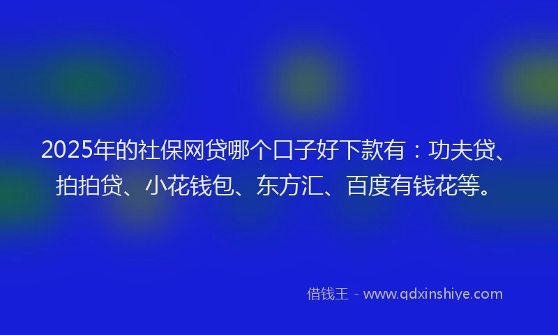 2025年的社保网贷哪个口子好下款有：功夫贷、拍拍贷、小花钱包、东方汇、百度有钱花等。