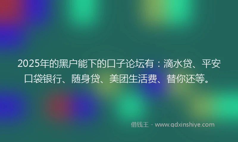 2025年的黑户能下的口子论坛有：滴水贷、平安口袋银行、随身贷、美团生活费、替你还等。