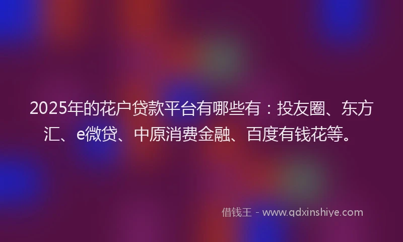 2025年的花户贷款平台有哪些有：投友圈、东方汇、e微贷、中原消费金融、百度有钱花等。