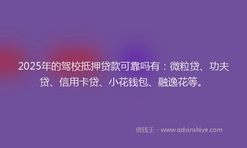 2025年的驾校抵押贷款可靠吗有：微粒贷、功夫贷、信用卡贷、小花钱包、融逸花等。