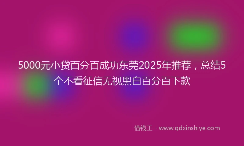 5000元小贷百分百成功东莞2025年推荐，总结5个不看征信无视黑白百分百下款