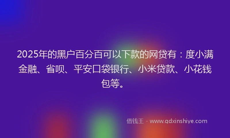 2025年的黑户百分百可以下款的网贷有：度小满金融、省呗、平安口袋银行、小米贷款、小花钱包等。