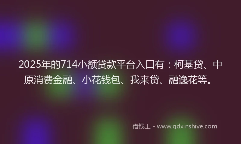 2025年的714小额贷款平台入口有：柯基贷、中原消费金融、小花钱包、我来贷、融逸花等。