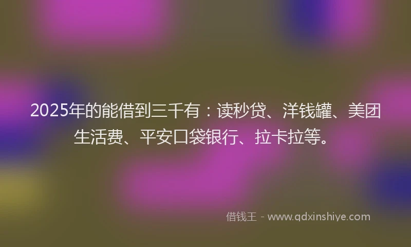 2025年的能借到三千有：读秒贷、洋钱罐、美团生活费、平安口袋银行、拉卡拉等。