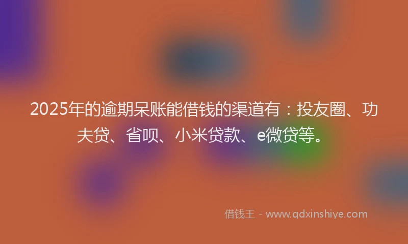 2025年的逾期呆账能借钱的渠道有：投友圈、功夫贷、省呗、小米贷款、e微贷等。