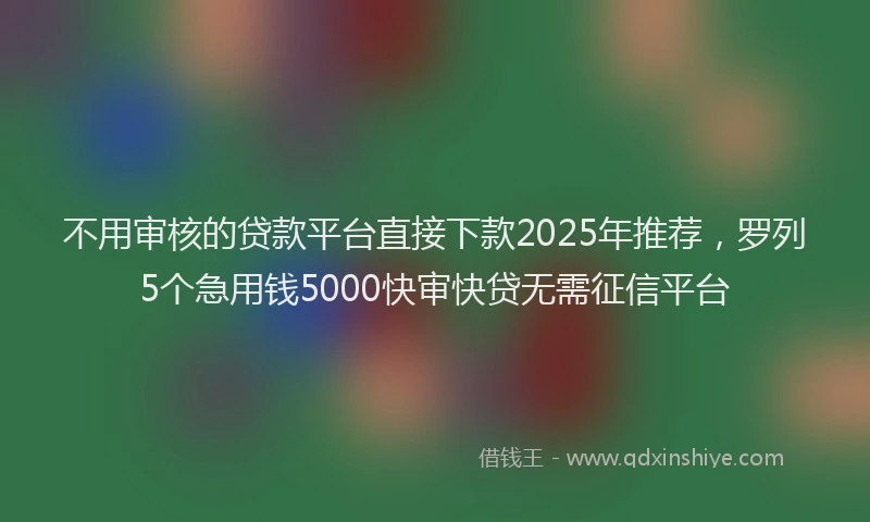 不用审核的贷款平台直接下款2025年推荐，罗列5个急用钱5000快审快贷无需征信平台
