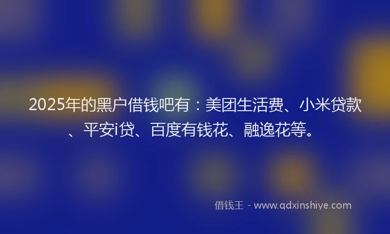 2025年的黑户借钱吧有：美团生活费、小米贷款、平安i贷、百度有钱花、融逸花等。