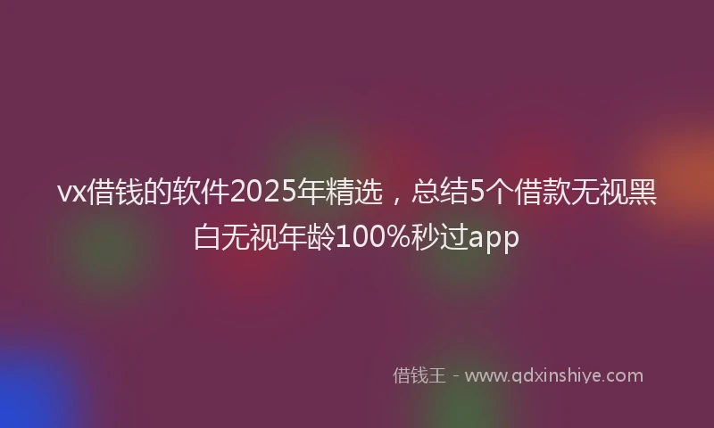 vx借钱的软件2025年精选，总结5个借款无视黑白无视年龄100%秒过app