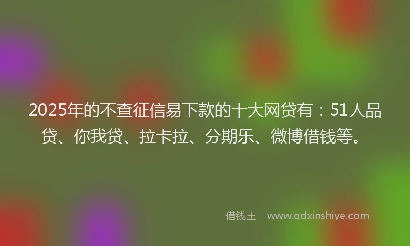 2025年的不查征信易下款的十大网贷有：51人品贷、你我贷、拉卡拉、分期乐、微博借钱等。