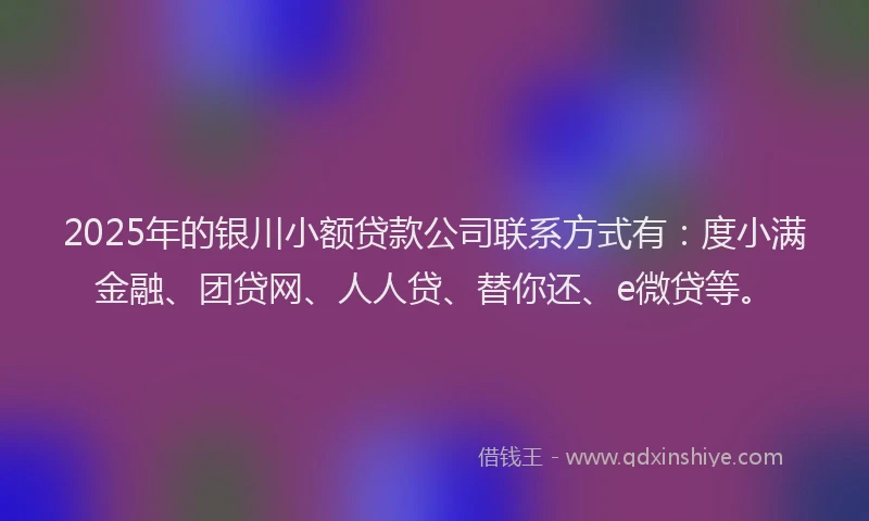 2025年的银川小额贷款公司联系方式有：度小满金融、团贷网、人人贷、替你还、e微贷等。