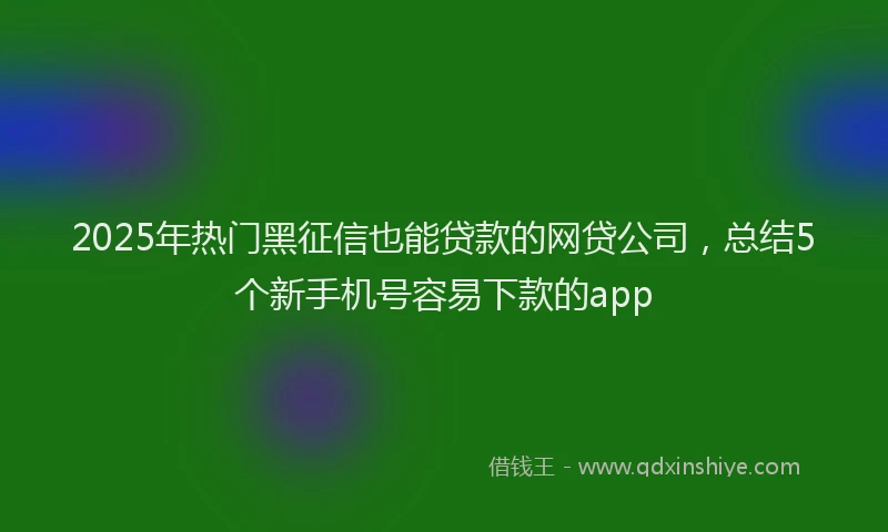 2025年热门黑征信也能贷款的网贷公司，总结5个新手机号容易下款的app