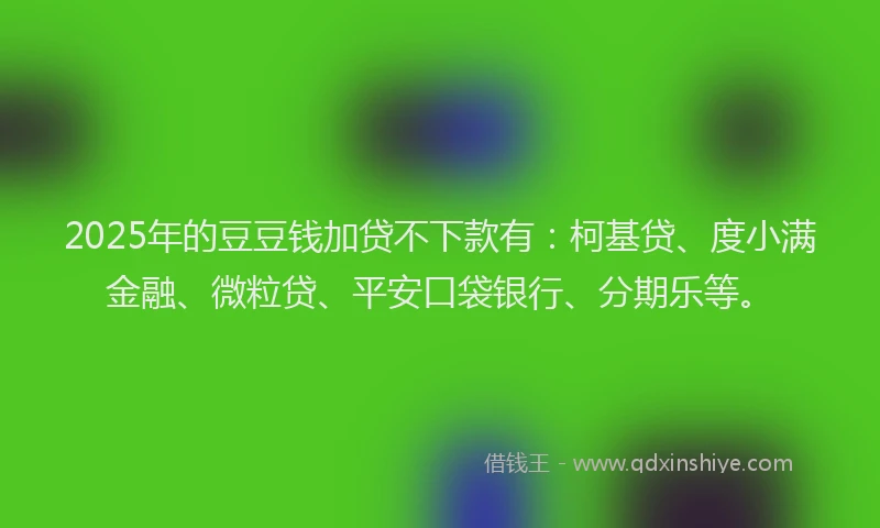 2025年的豆豆钱加贷不下款有：柯基贷、度小满金融、微粒贷、平安口袋银行、分期乐等。