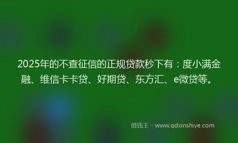 2025年的不查征信的正规贷款秒下有：度小满金融、维信卡卡贷、好期贷、东方汇、e微贷等。
