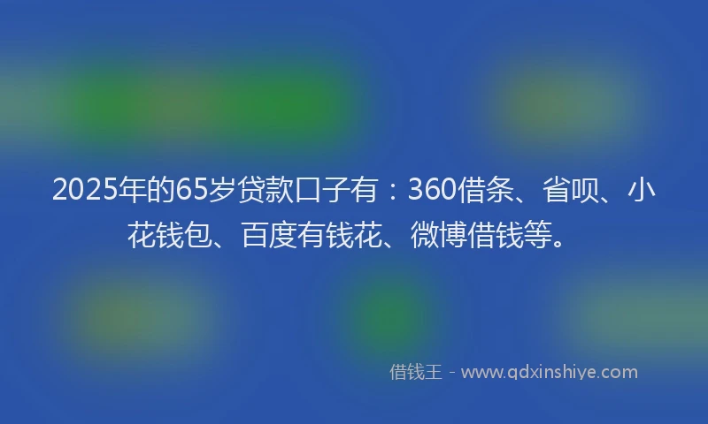 2025年的65岁贷款口子有：360借条、省呗、小花钱包、百度有钱花、微博借钱等。