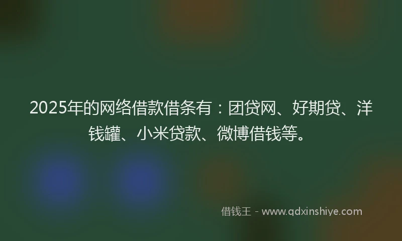 2025年的网络借款借条有：团贷网、好期贷、洋钱罐、小米贷款、微博借钱等。