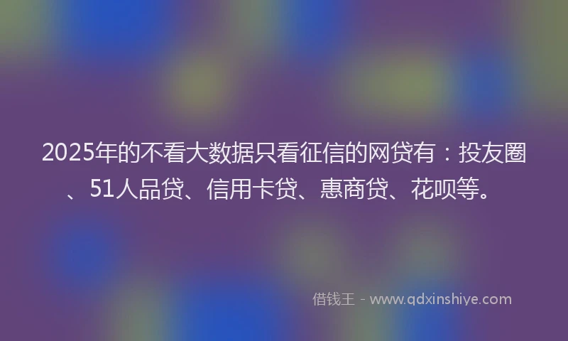 2025年的不看大数据只看征信的网贷有：投友圈、51人品贷、信用卡贷、惠商贷、花呗等。