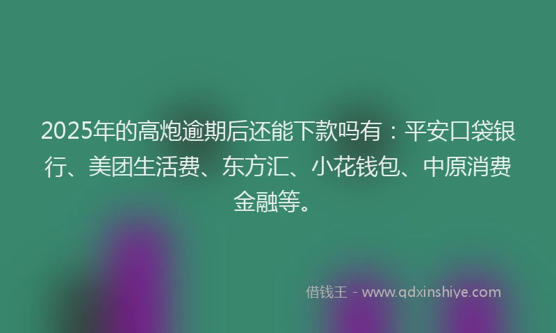 2025年的高炮逾期后还能下款吗有：平安口袋银行、美团生活费、东方汇、小花钱包、中原消费金融等。