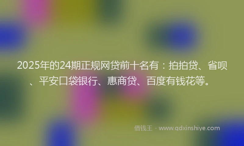2025年的24期正规网贷前十名有：拍拍贷、省呗、平安口袋银行、惠商贷、百度有钱花等。